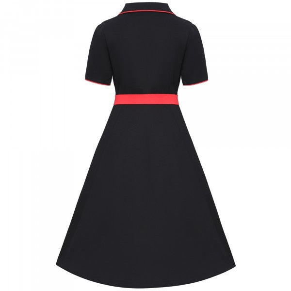 Dolly & Dotty - Abito Rockabilly ricamato Sherry in Nero a Cuore