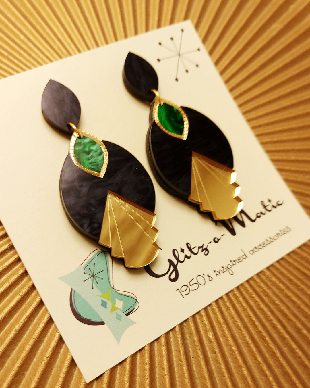 Glitz-o-Matic – Art Deco Peacock Earrings