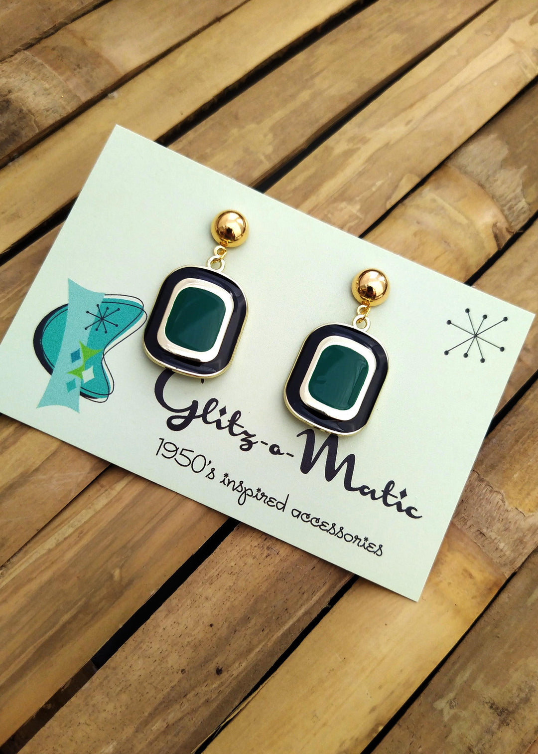 Glitz-o-Matic – Pendientes Cuadrados Retro en verde