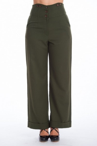 Banned Retro - Girl Boss Trousers in dark green