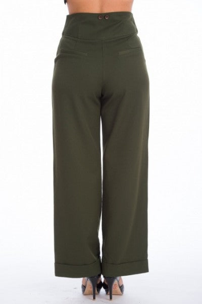 Banned Retro - Pantalons Girl Boss en vert foncé