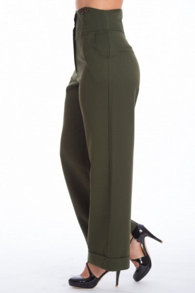 Banned Retro - Pantaloni Girl Boss in verde scuro