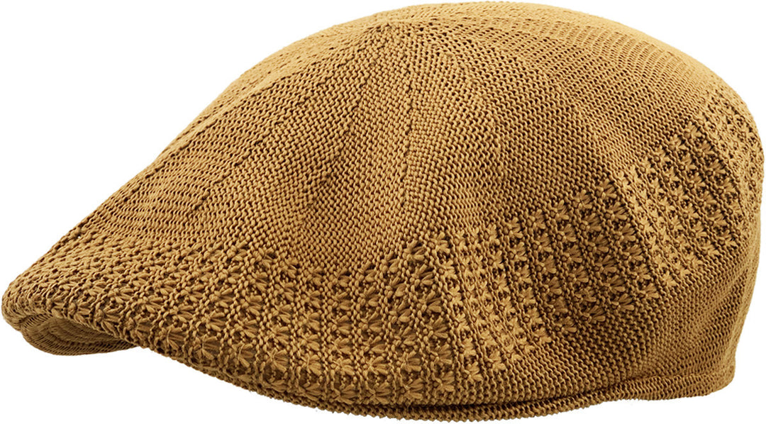 Casquette en crochet en maille IVY, Schiebermütze, cognac