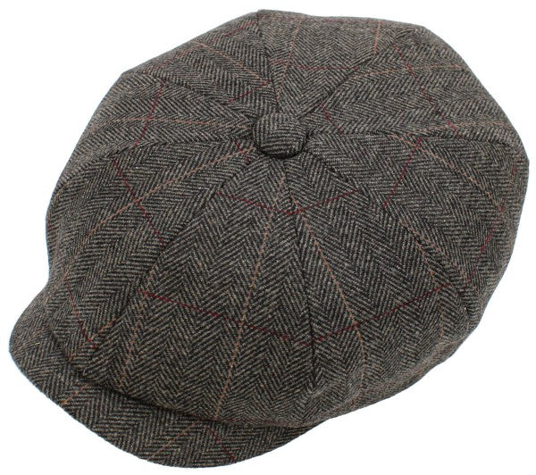 Gorra de chico de noticias Herringbone con botón Ascot gris / negro