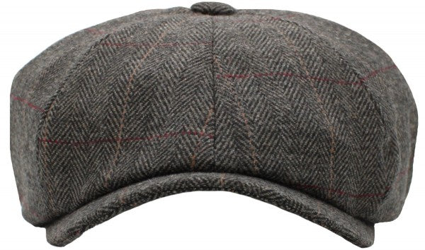 Gorra de chico de noticias Herringbone con botón Ascot gris / negro