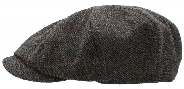 Gorra de chico de noticias Herringbone con botón Ascot gris / negro