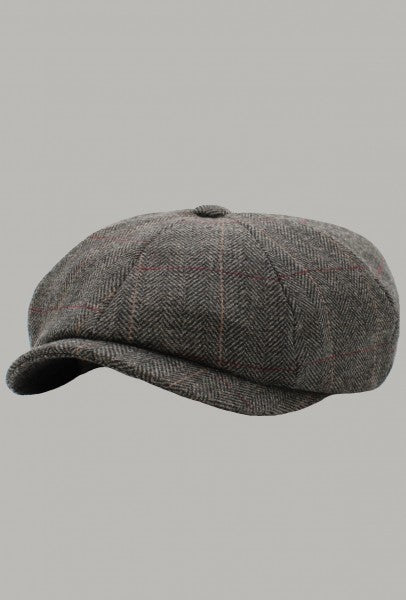 Gorra de chico de noticias Herringbone con botón Ascot gris / negro