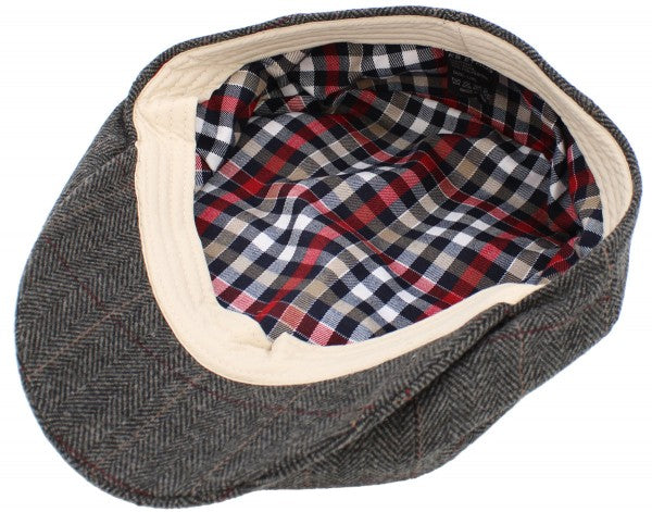 Gorra de chico de noticias Herringbone con botón Ascot gris / negro