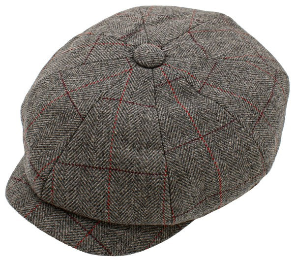 Gorra de Newsboy Herringbone con botón Ascot gris