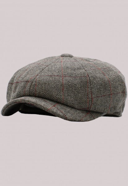 Gorra de Newsboy Herringbone con botón Ascot gris