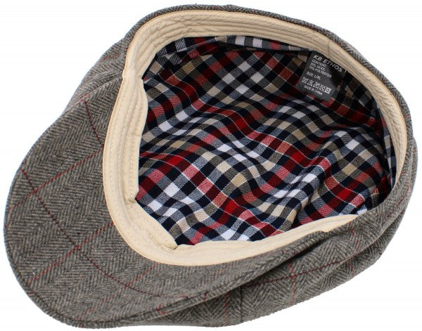 Newsboy Cap Herringbone Button Ascot grau