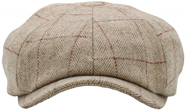 Gorra de chico de noticias Herringbone con botón Ascot en beige