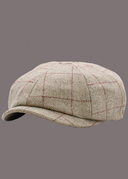 Casquette Newsboy en chevrons avec bouton Ascot en beige