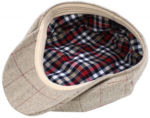 Casquette Newsboy en chevrons avec bouton Ascot en beige