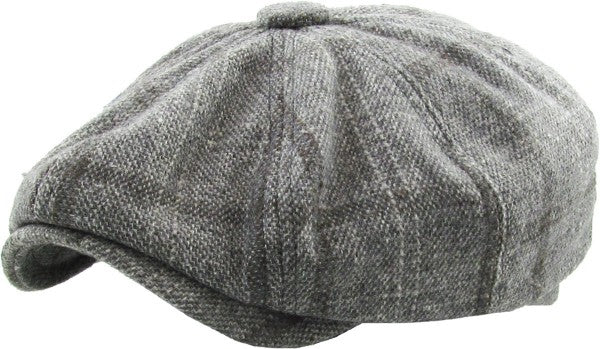 Newsboy Cap Plaid Button Top Ascot grau