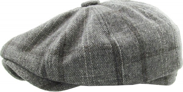 Newsboy Cap Plaid Button Top Ascot gray