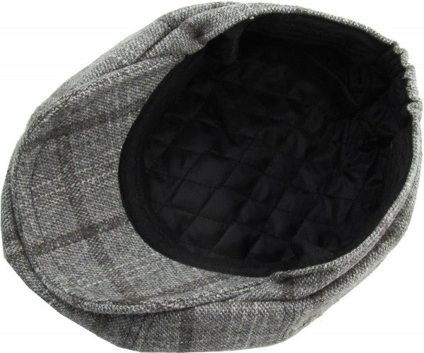 Newsboy Cap Plaid Button Top Ascot grau