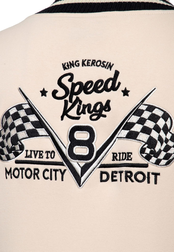 King Kerosin – Giacca College da Uomo "Speed Kings V8" ecru