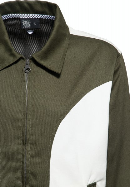 King Kerosin – Chaqueta de gabardina de los 50 en verde aceite