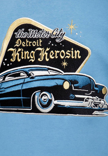 King Kerosin – Veste de collège pour hommes "Detroit Greaser" bleu ciel