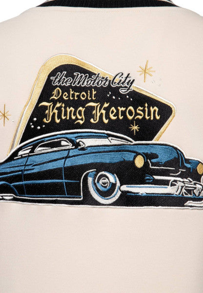 King Kerosin – Giacca College da Uomo "Detroit Greaser" ecru