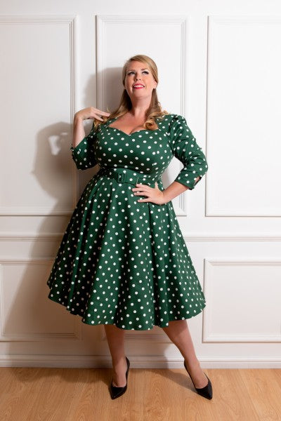 Hearts & Roses - Vestido de Swing de Lunares Verdes de Kylie