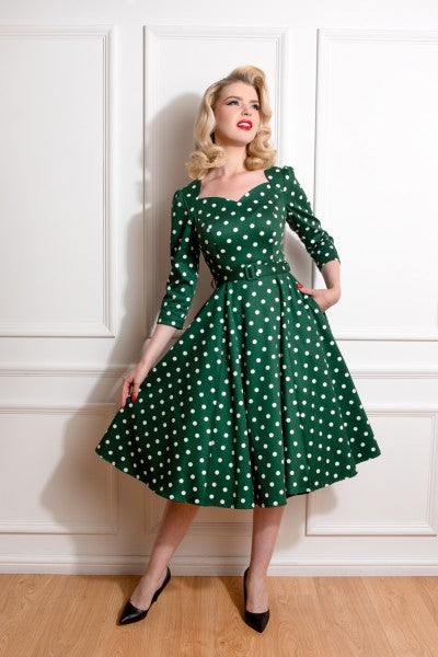 Hearts & Roses - Robe Swing à Pois Verts Kylie