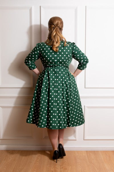 Hearts & Roses - Robe Swing à Pois Verts Kylie