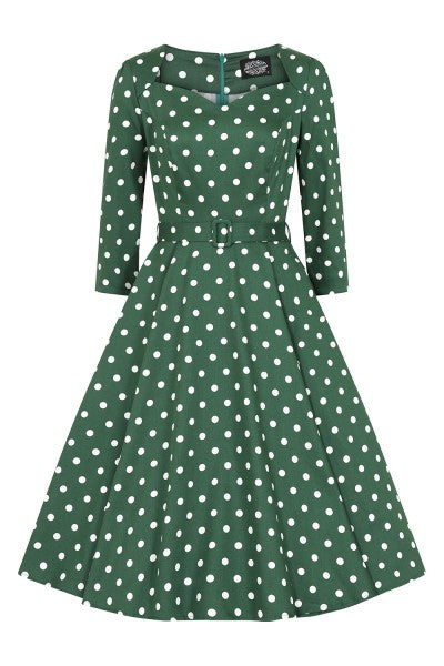 Hearts & Roses - Vestido de Swing de Lunares Verdes de Kylie