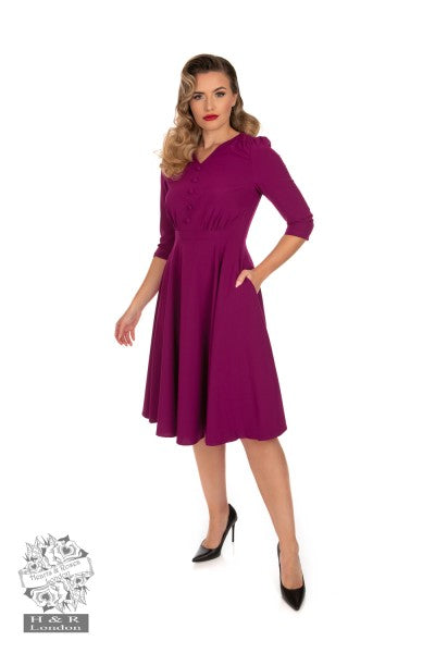 Hearts & Roses - Pretty Plum 50s Swing Dress