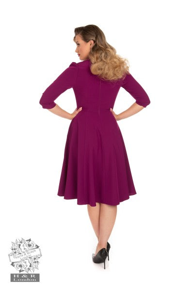 Hearts & Roses - Pretty Plum 50s Swing Dress