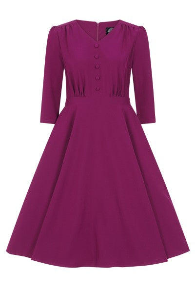 Hearts & Roses - Pretty Plum 50s Swing Dress