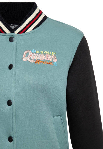 Queen Kerosin - Chaqueta de universidad "La Reina del Valle del Sol" en verde humo