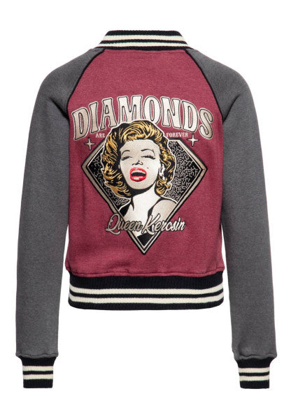 Queen Kerosin – College Jacket "Diamonds" in Bordeaux