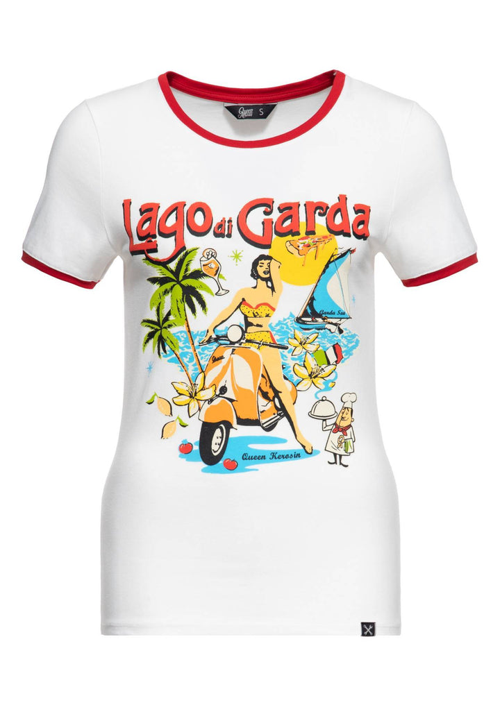 Queen Kerosin – Ringer T-Shirt «Lago di Garda» in weiß