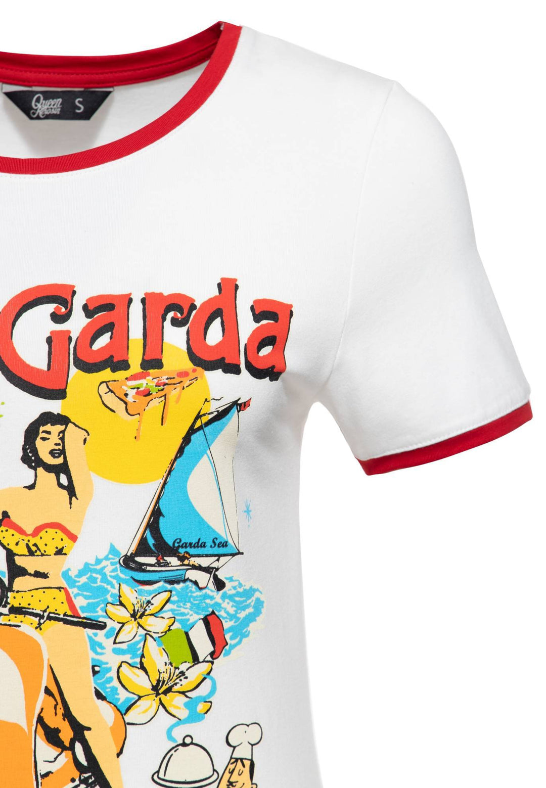 Queen Kerosin – Ringer T-Shirt «Lago di Garda» in weiß