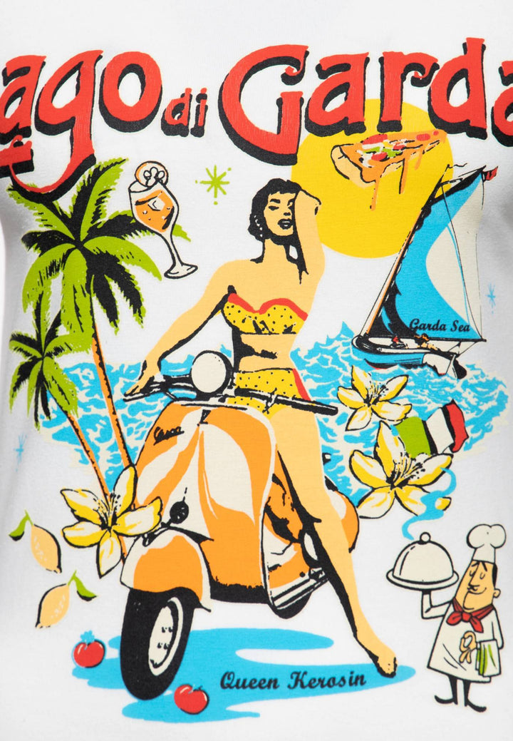 Queen Kerosin – Ringer T-Shirt «Lago di Garda» in weiß