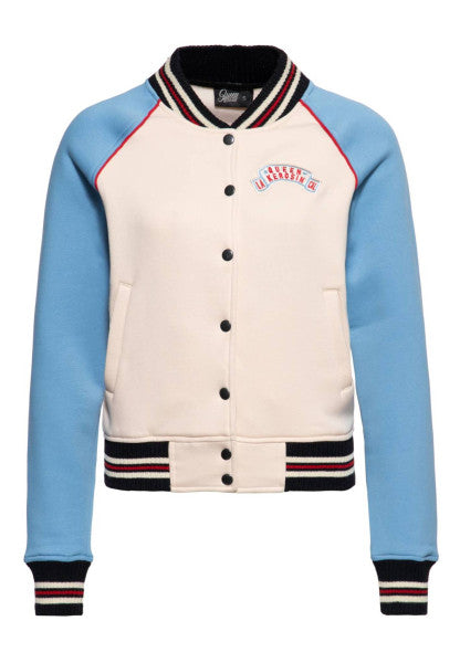 Queen Kerosin College sweatjack voor dames, borduurwerk, regular fit, retro, vintage stijl, rockabilly, jaren 50, Hot Rod, pin-up Queen of The Road Queen Kerosin College sweatjack voor dames, borduurwerk, regular fit, retro, vintage stijl, rockabilly, jaren 50, Hot Rod, pin-up Queen of The Road