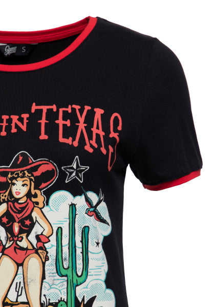 Queen Kerosin – Contrast T-Shirt "Deep in Texas" in black