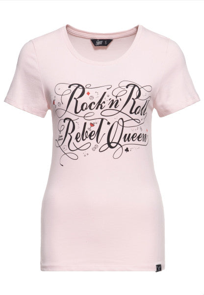 Queen Kerosin – Classic T-Shirt «Rock'n'Roll Rebel Queen» in roze