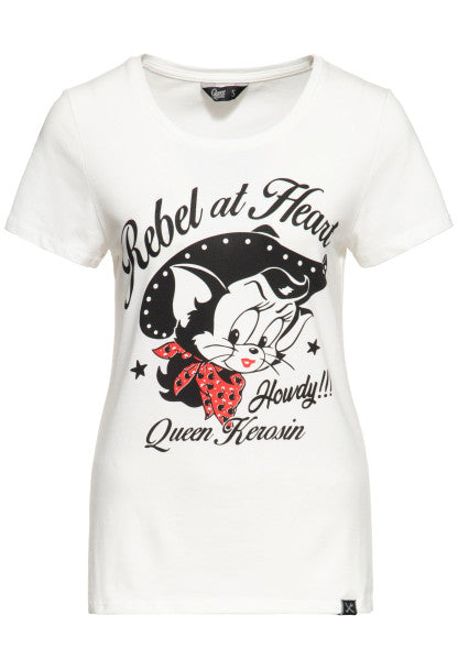 Queen Kerosin – T-shirt «Howdy» en blanc