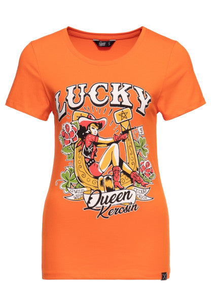 Queen Kerosin – T-Shirt «Lucky» in arancione