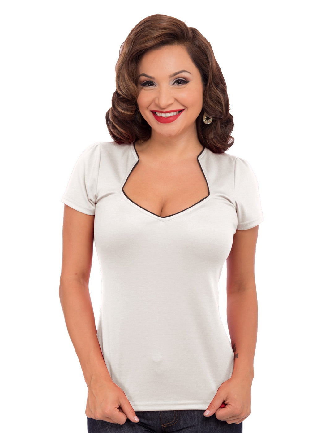 Steady - Piped Sophia Top in white