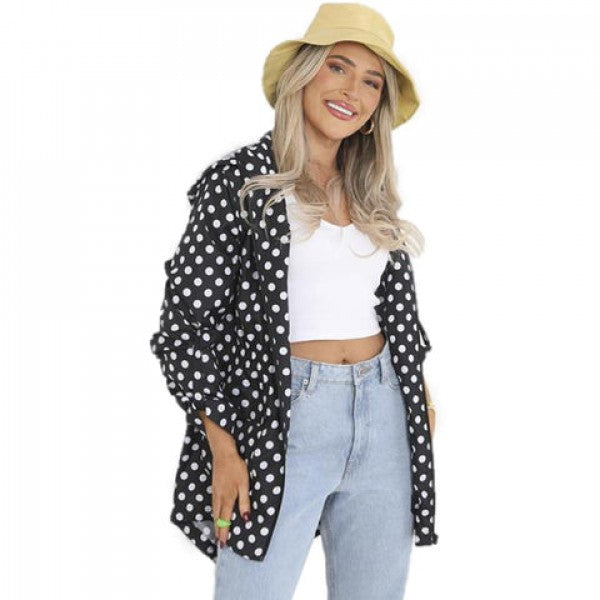 Long rain jacket polka dot in black / white