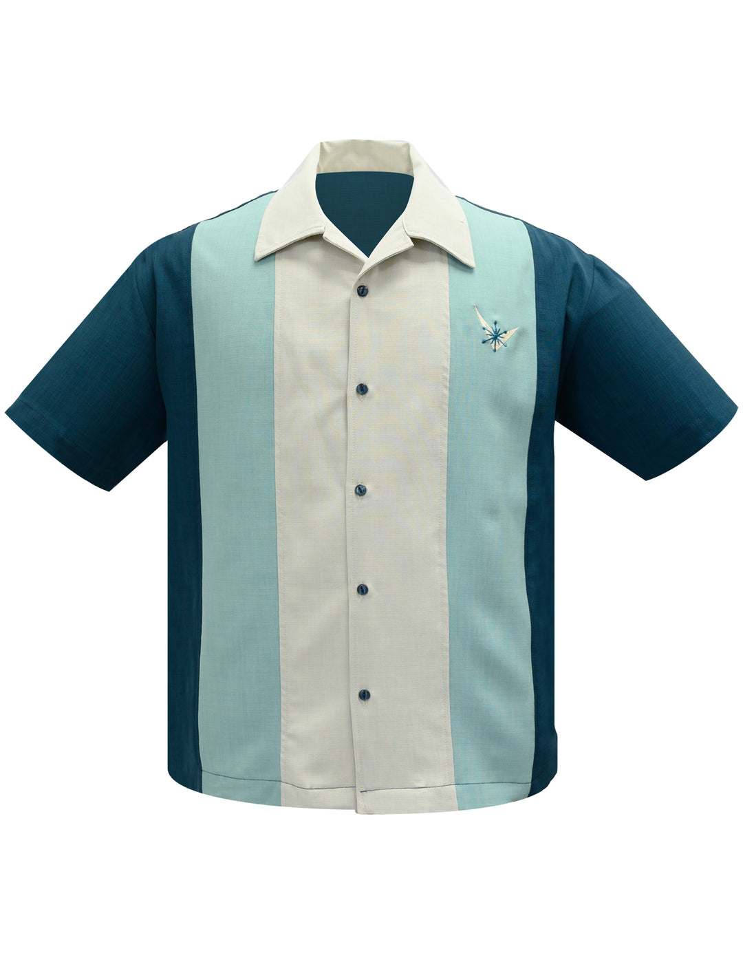 Steady Mens - Camisa de bolos Atomic Mad Men en teal / menta / piedra