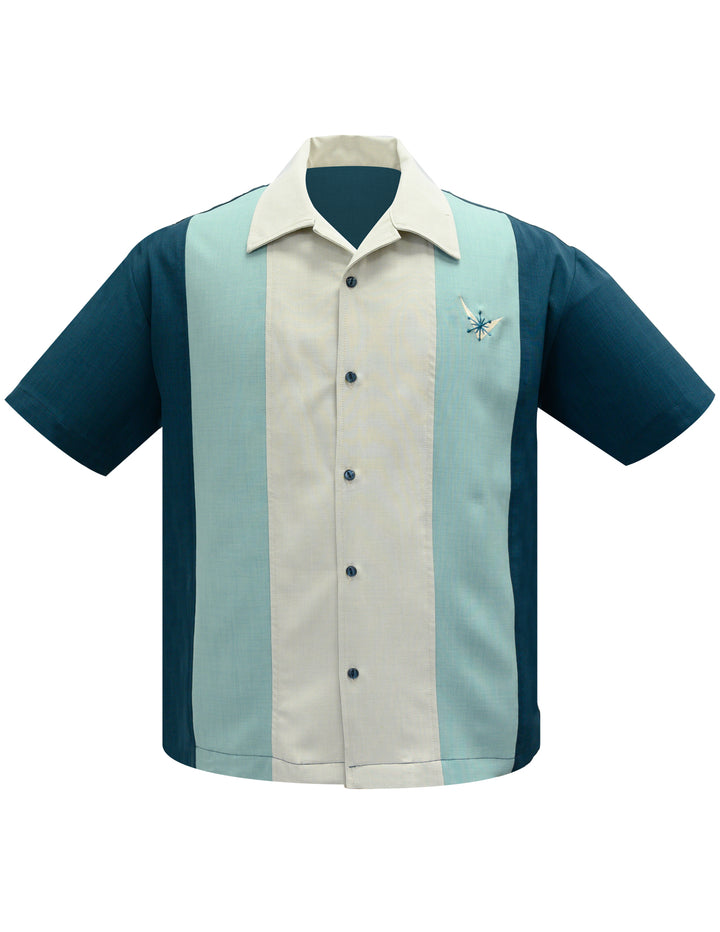 Steady Mens - Atomic Mad Men Bowling Shirt in teal / mint / steen