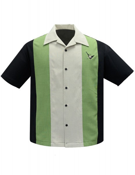 Steady Mens - Chemise de bowling Atomic Mad Men en noir / vert / beige