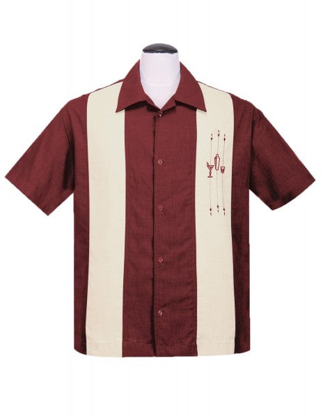 Steady Mens - The Shake Down Bowling Shirt in ruby / cream