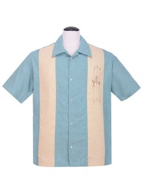 Steady Mens - The Shake Down Bowling Shirt in Sea Foam / Stone