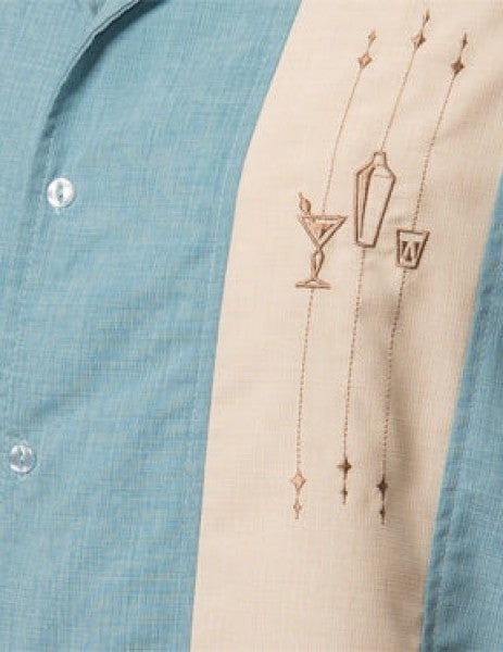 Steady Mens - The Shake Down Bowling Shirt in Sea Foam / Stone